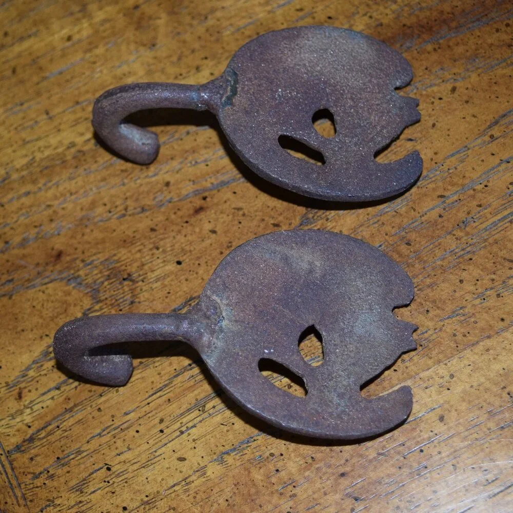 2 Vtg Horse Head Cast Iron Metal Hook Towel Coat Key Hanger Western Wall Hanging